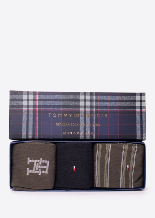 Tommy Hilfiger kojinės Monogram Stripe 3 Pack dovanų dėžutėje