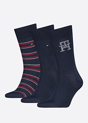 Tommy Hilfiger kojinės Monogram Stripe 3 Pack dovanų dėžutėje
