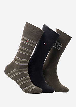 Tommy Hilfiger kojinės Monogram Stripe 3 Pack dovanų dėžutėje