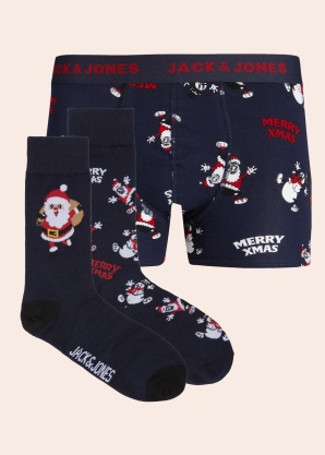 Jack & Jones šortukai ir kojinės dovanų dėžutėje Happy Xmas